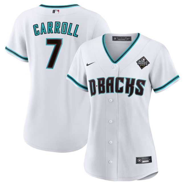 Womens Arizona Diamondbacks #7 Corbin Carroll White 2023 World Series Stitched Jersey(Run Small) Dzhi